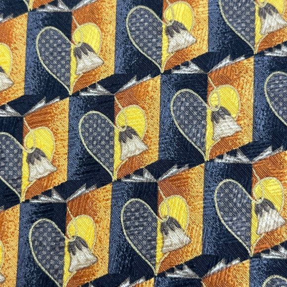ERMENEGILDO ZEGNA Silk Tie Blue Gold Geometric Heart Pattern Designer Necktie - Picture 2 of 9
